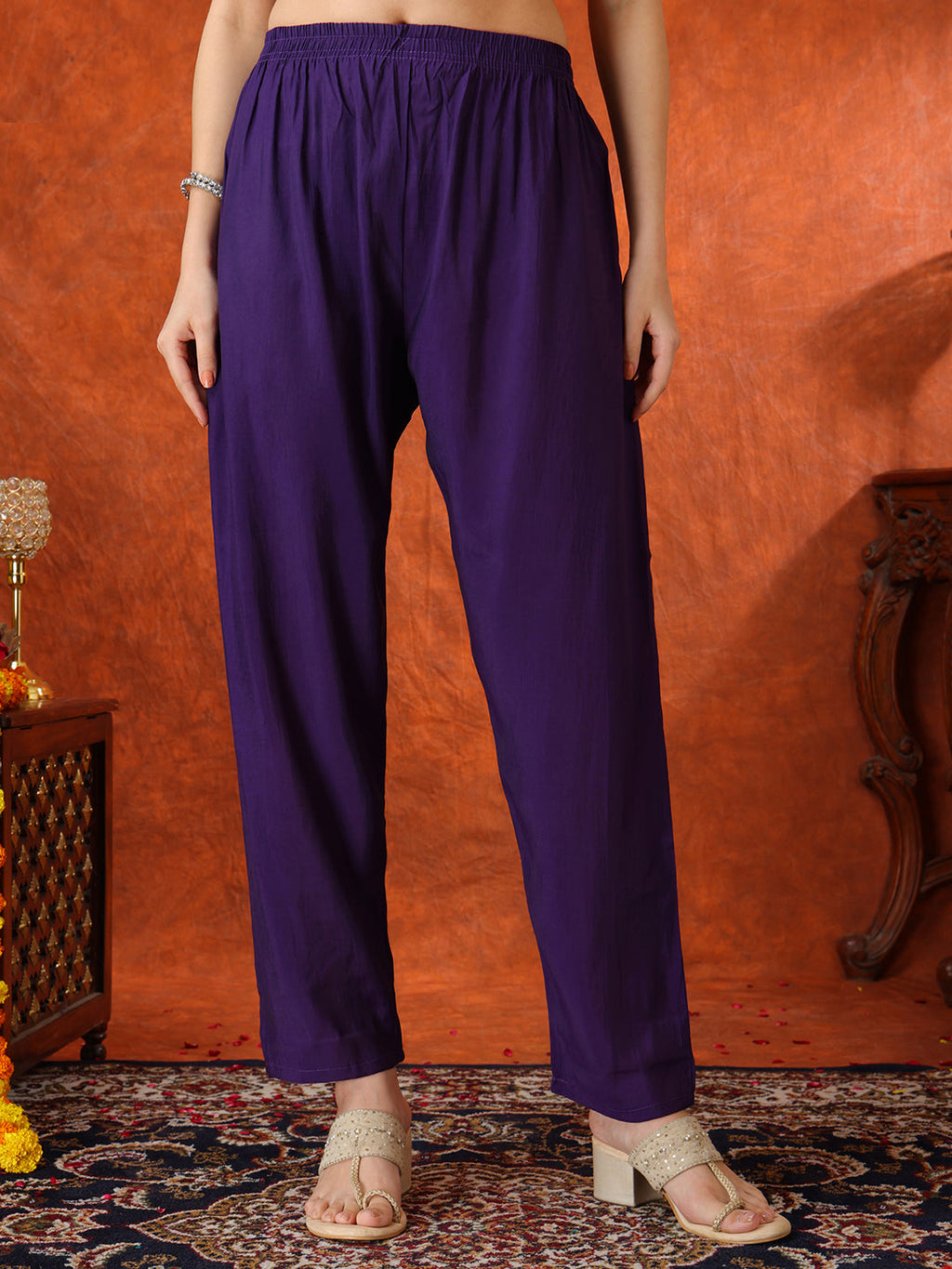 Hand Embroidered Kurta With Pant & Embroidered Dupatta, Purple - Hiral Fashion | Grocsy