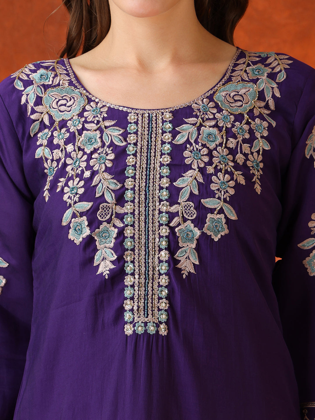 Hand Embroidered Kurta With Pant & Embroidered Dupatta, Purple - Hiral Fashion | Grocsy