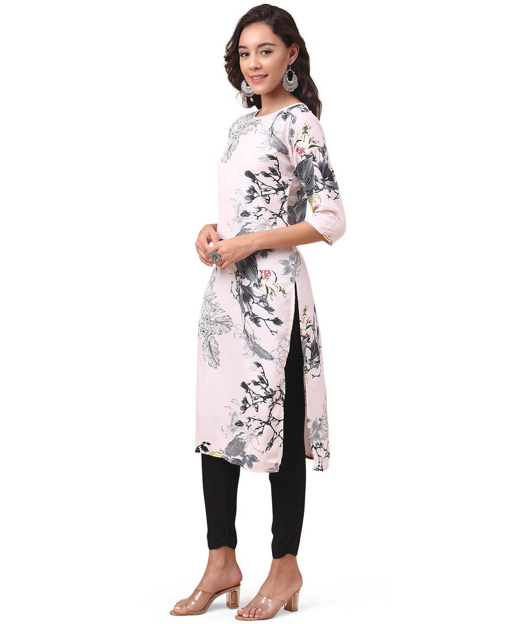 Vamika Cream French Crepe Printed Party Wear/Casual Wear Kurti | Grocsy