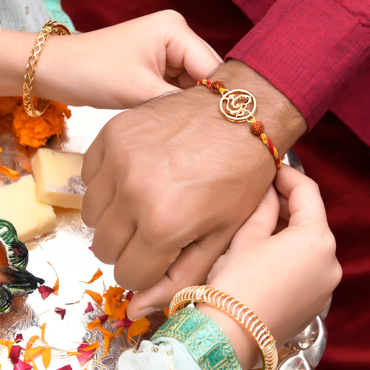 trueBrowns X Voylla Om Rudraksha Beads Thread Rakhi | Grocsy