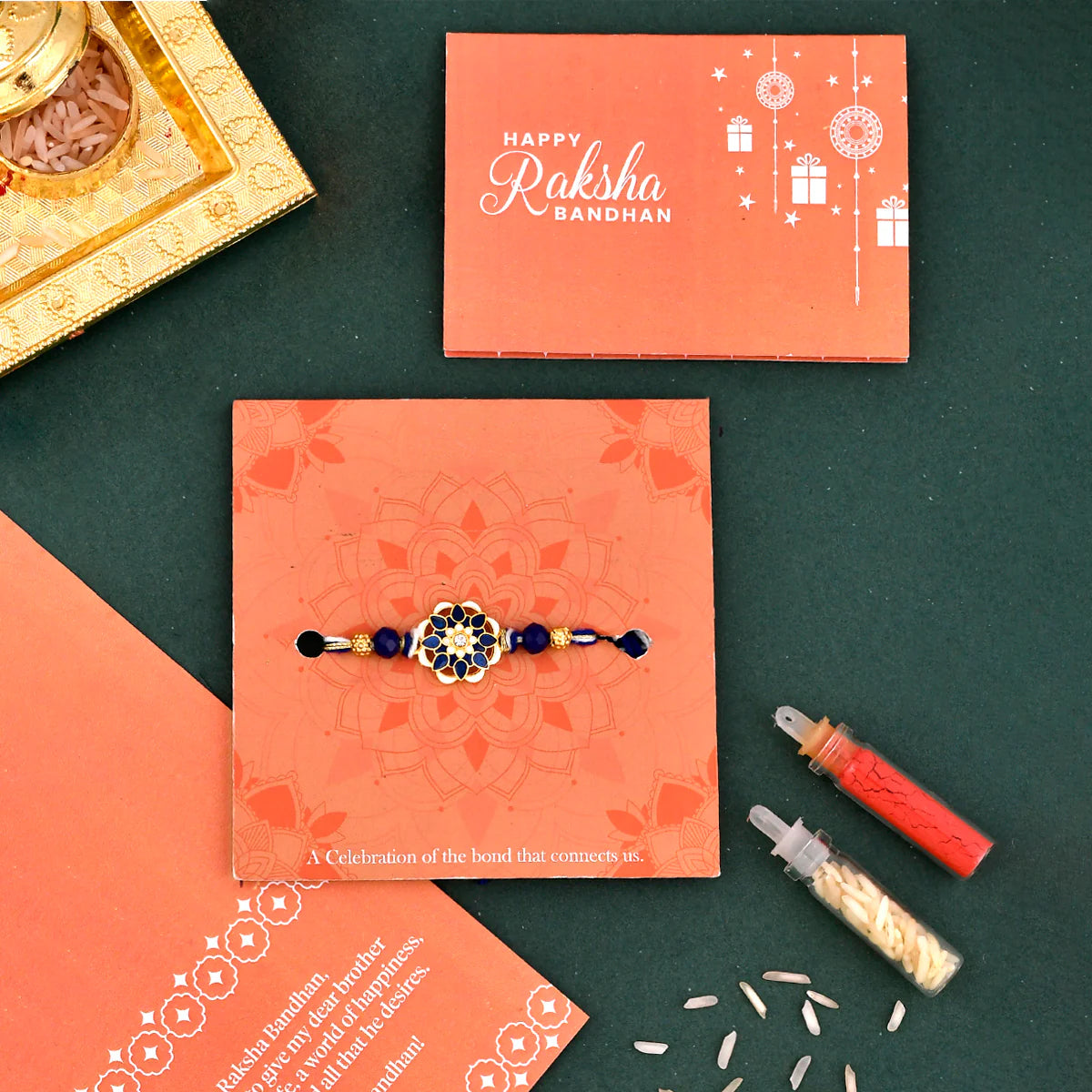 trueBrowns X Voylla Ethnic Studded Blue Thread Rakhi | Grocsy