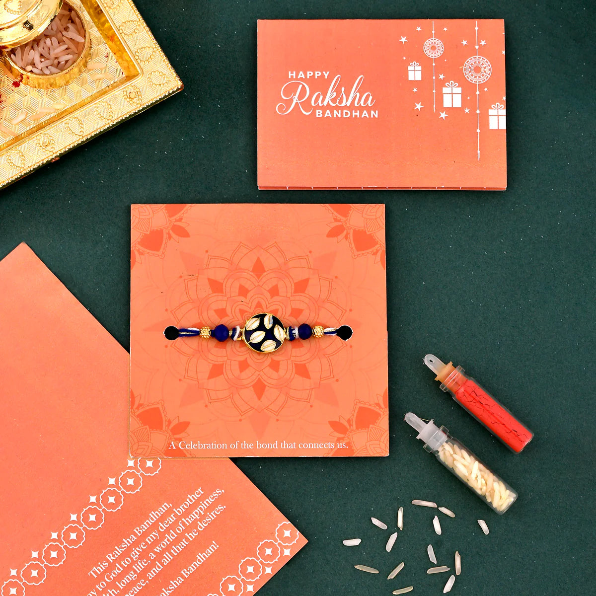 trueBrowns X Voylla Ethnic Embellished Blue Thread Rakhi | Grocsy