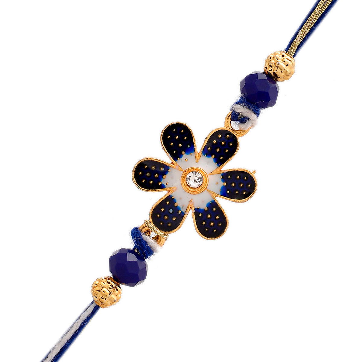 trueBrowns X Voylla Ethnic Floral Motif Blue Thread Rakhi | Grocsy