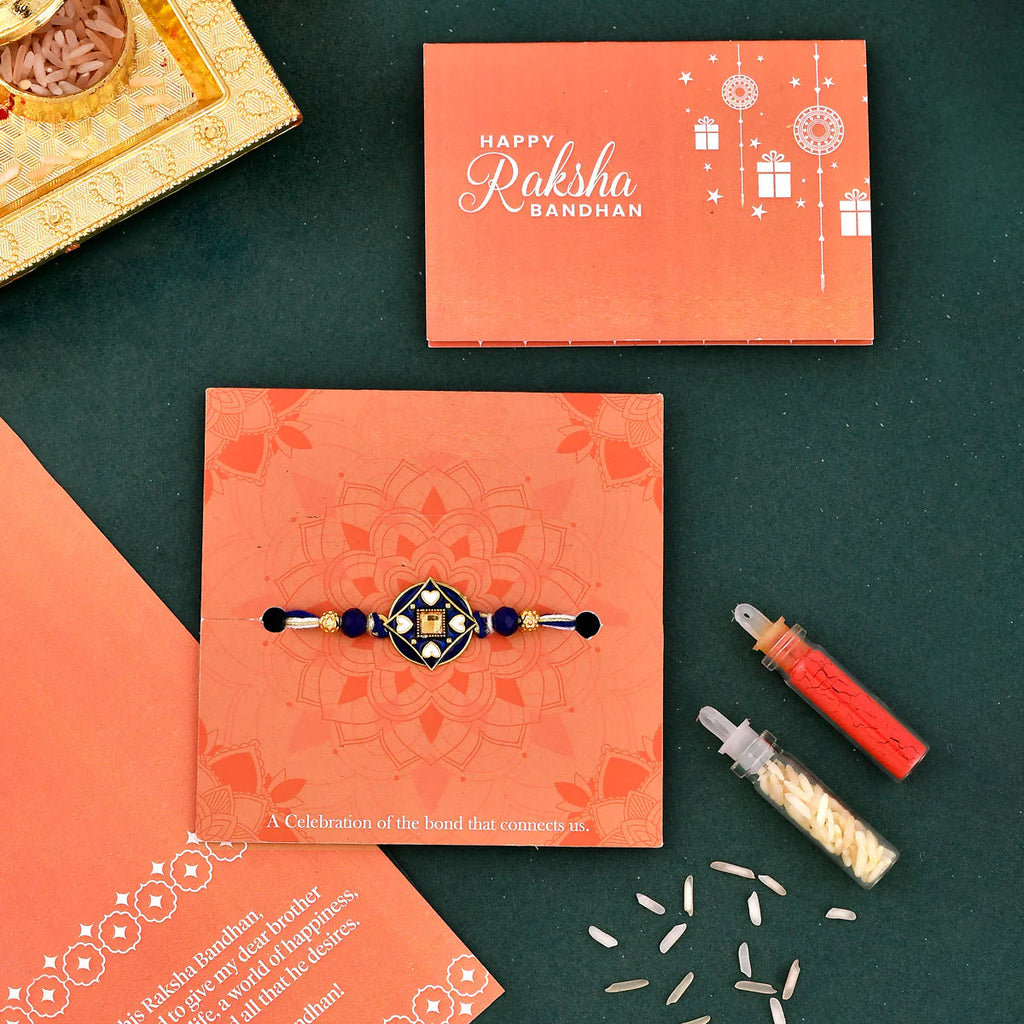 trueBrowns X Voylla Ethnic Mandala Inspired Blue Thread Rakhi | Grocsy