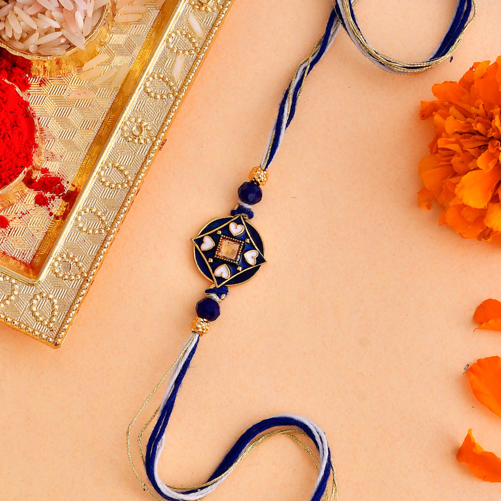 trueBrowns X Voylla Ethnic Mandala Inspired Blue Thread Rakhi | Grocsy