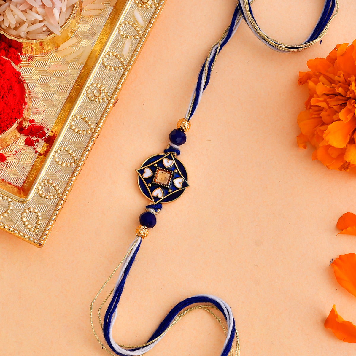 trueBrowns X Voylla Ethnic Mandala Inspired Blue Thread Rakhi | Grocsy