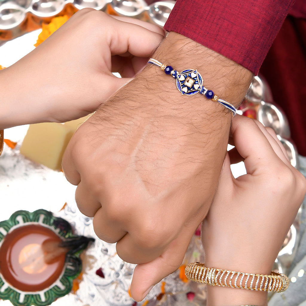 trueBrowns X Voylla Ethnic Mandala Inspired Blue Thread Rakhi | Grocsy