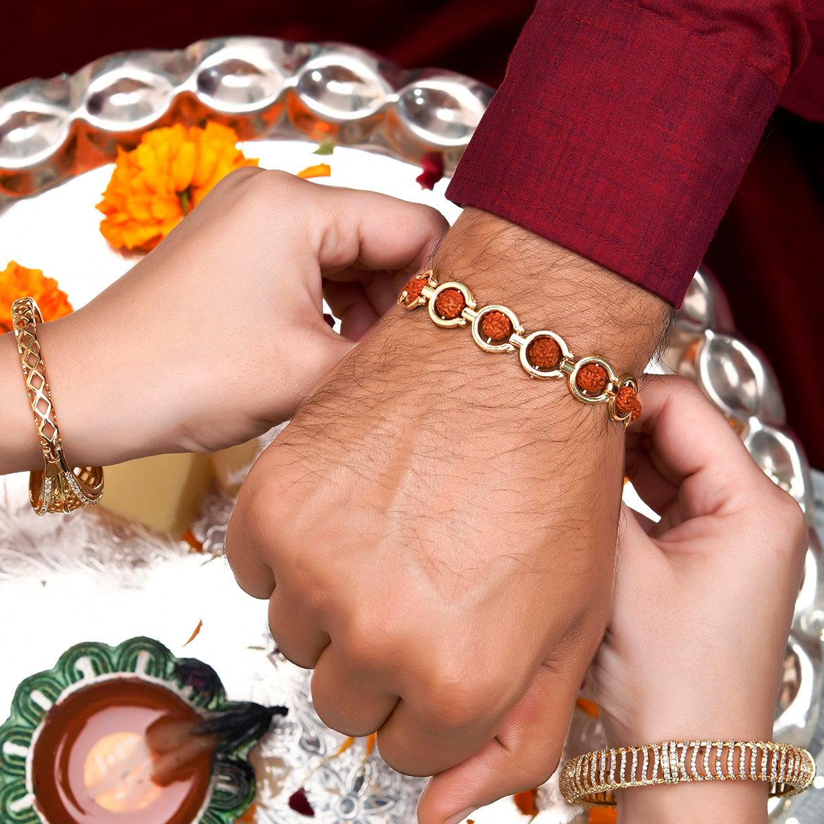 trueBrowns X Voylla Rudraksha Beads Bracelet Style Rakhi | Grocsy