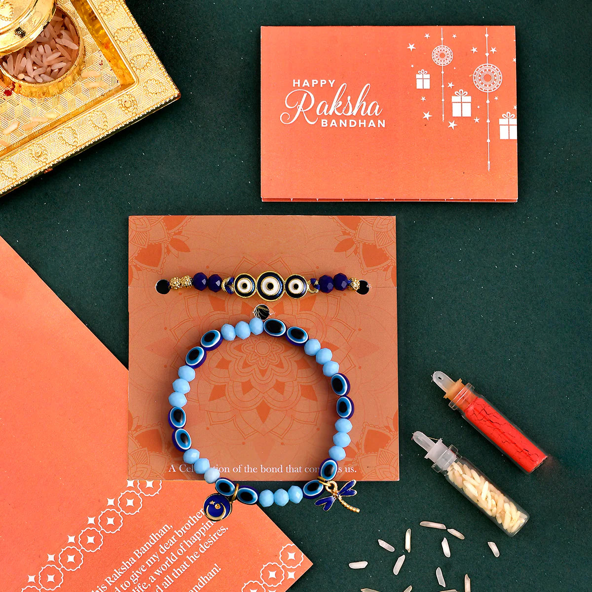 trueBrowns X Voylla Evil Eye Bracelet Style Bhaiya-Bhabhi Rakhi | Grocsy