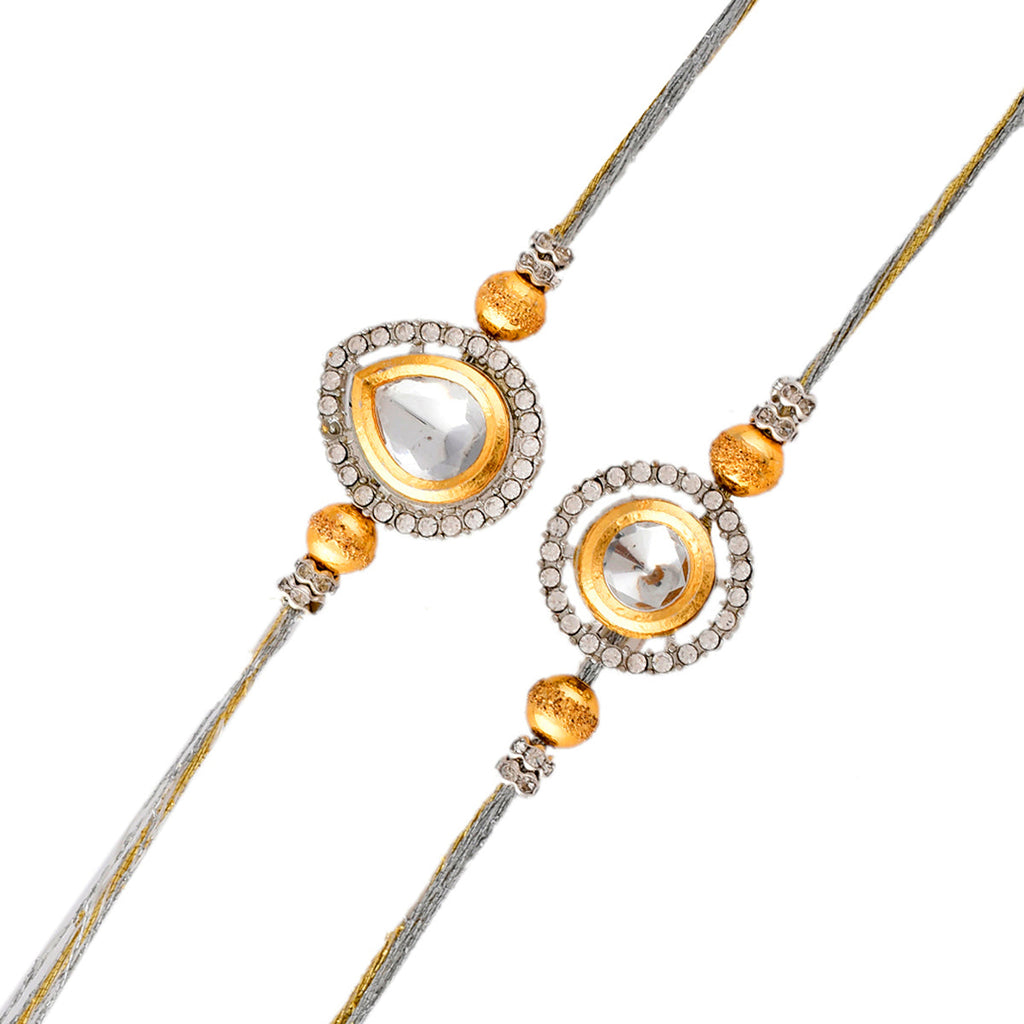 trueBrowns X Voylla Kundan Polki Studded Thread Rakhis - Pack Of 2 | Grocsy