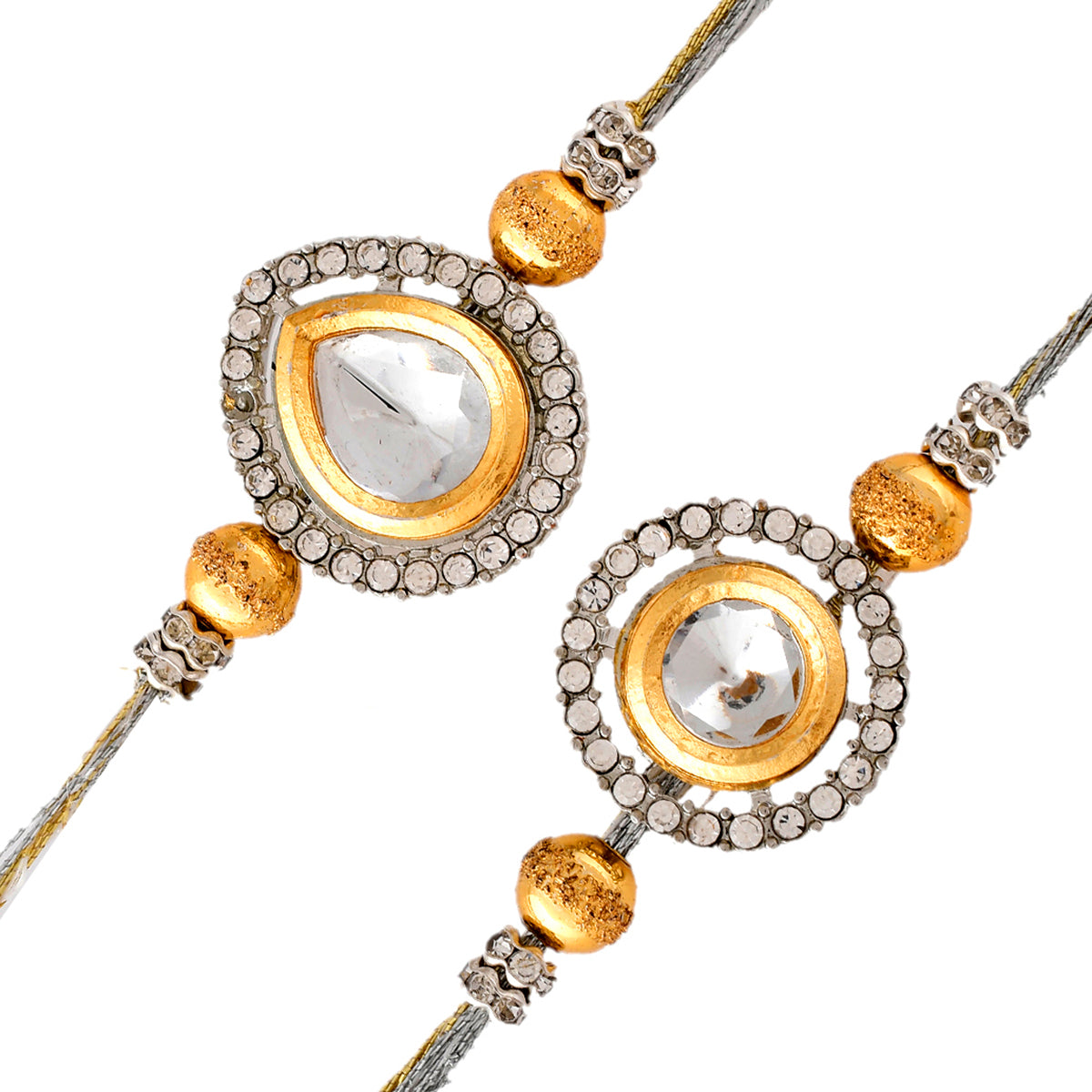 trueBrowns X Voylla Kundan Polki Studded Thread Rakhis - Pack Of 2 | Grocsy