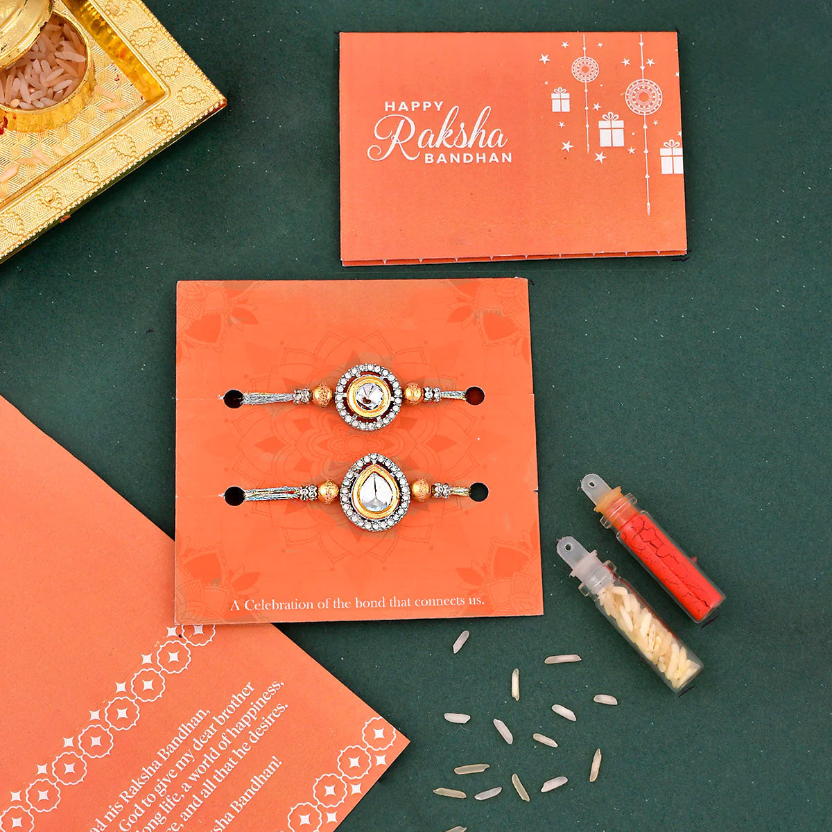 trueBrowns X Voylla Kundan Polki Studded Thread Rakhis - Pack Of 2 | Grocsy