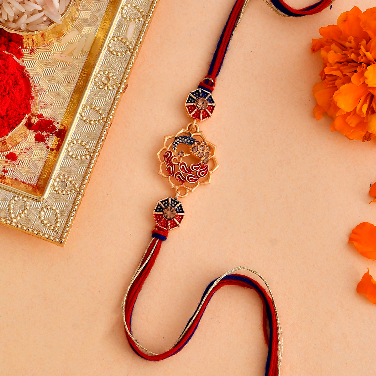 trueBrowns X Voylla Cutwork Studded High Polish Thread Rakhi | Grocsy