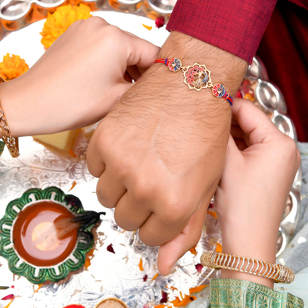 trueBrowns X Voylla Cutwork Studded High Polish Thread Rakhi | Grocsy