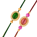 trueBrowns X Voylla Studded Pink And Green Thread Rakhis - Pack Of 2 | Grocsy