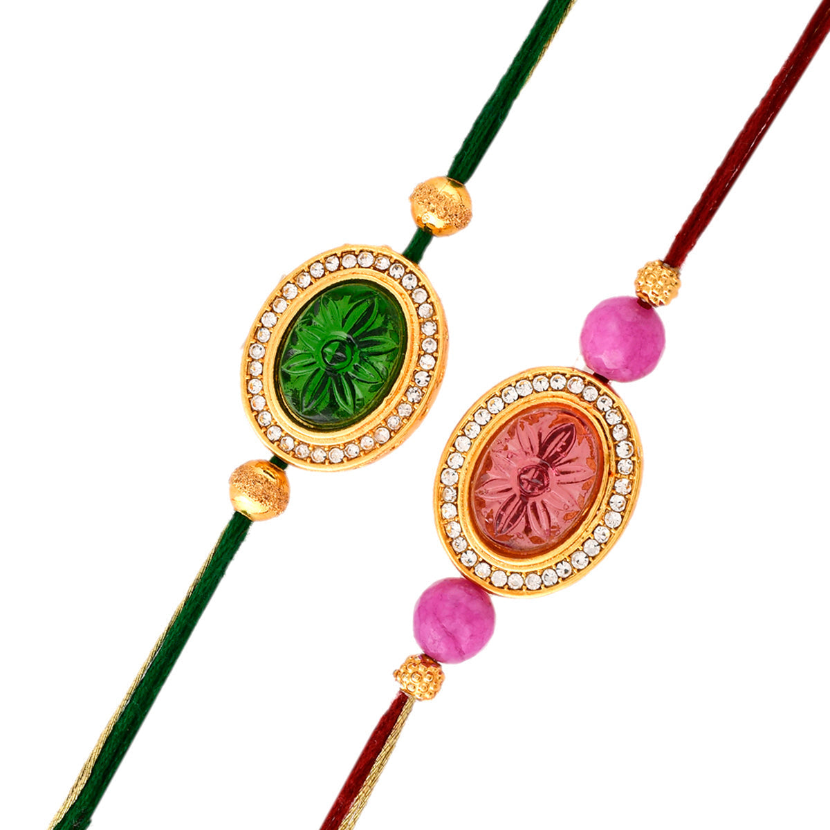 trueBrowns X Voylla Studded Pink And Green Thread Rakhis - Pack Of 2 | Grocsy