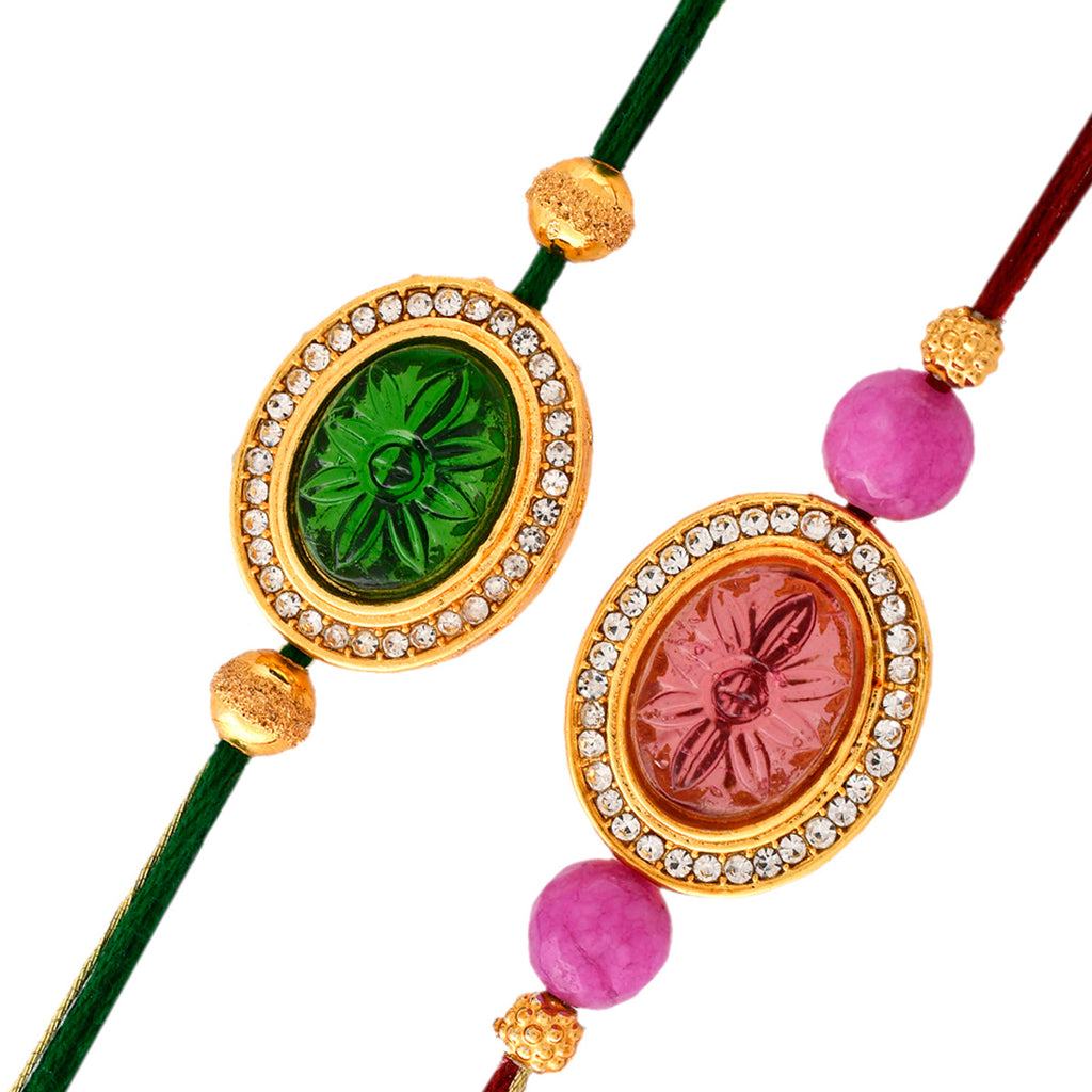 trueBrowns X Voylla Studded Pink And Green Thread Rakhis - Pack Of 2 | Grocsy