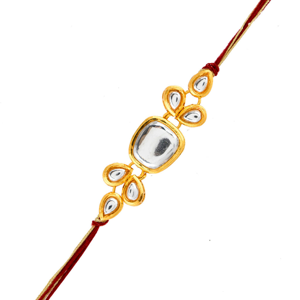 trueBrowns X Voylla Classic Kundan Polki Studded Ethnic Thread Rakhi | Grocsy