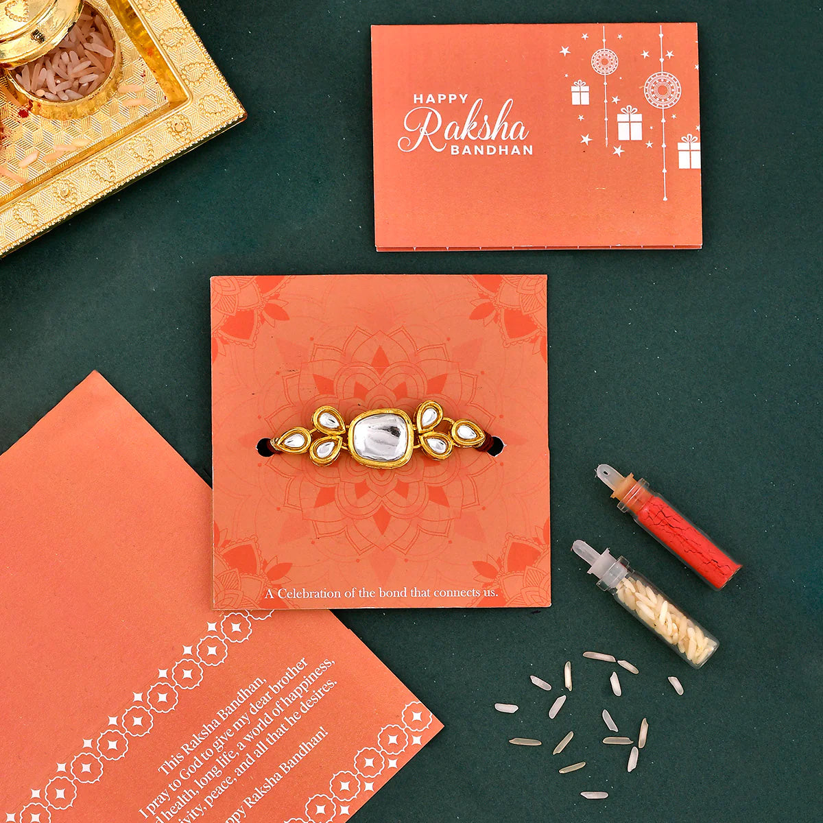 trueBrowns X Voylla Classic Kundan Polki Studded Ethnic Thread Rakhi | Grocsy