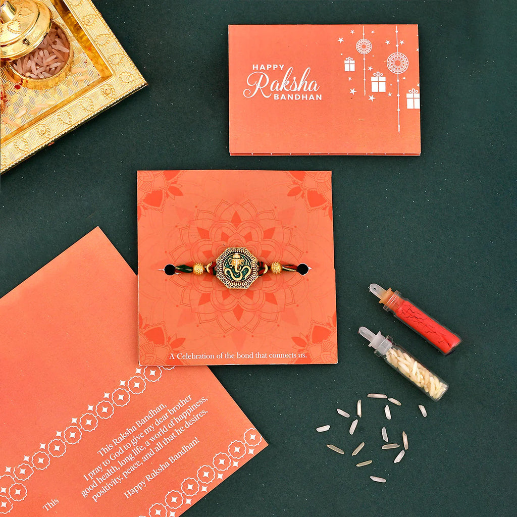 trueBrowns X Voylla Traditional Om And Lord Ganesha Motif Thread Rakhi | Grocsy