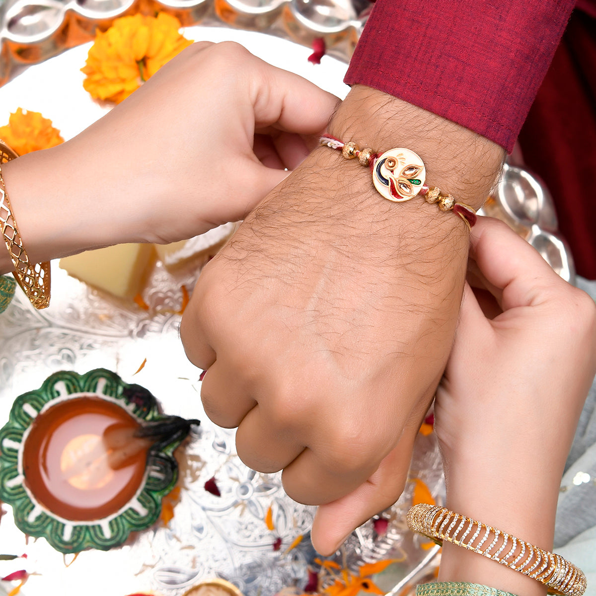 trueBrowns X Voylla Enameled Peacock Motif Thread Rakhi | Grocsy