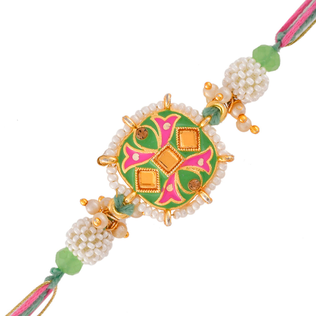 trueBrowns X Voylla Enameled Pearl Beads Thread Rakhi | Grocsy