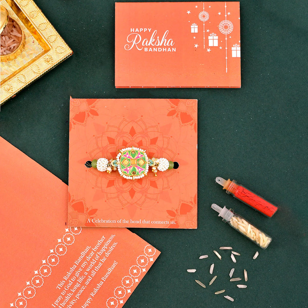 trueBrowns X Voylla Enameled Pearl Beads Thread Rakhi | Grocsy