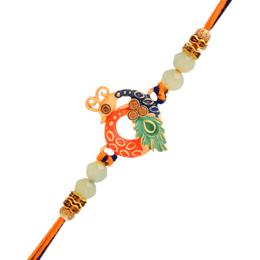 trueBrowns X Voylla Colorful Enameled Peacock Motif Beaded Thread Rakhi | Grocsy