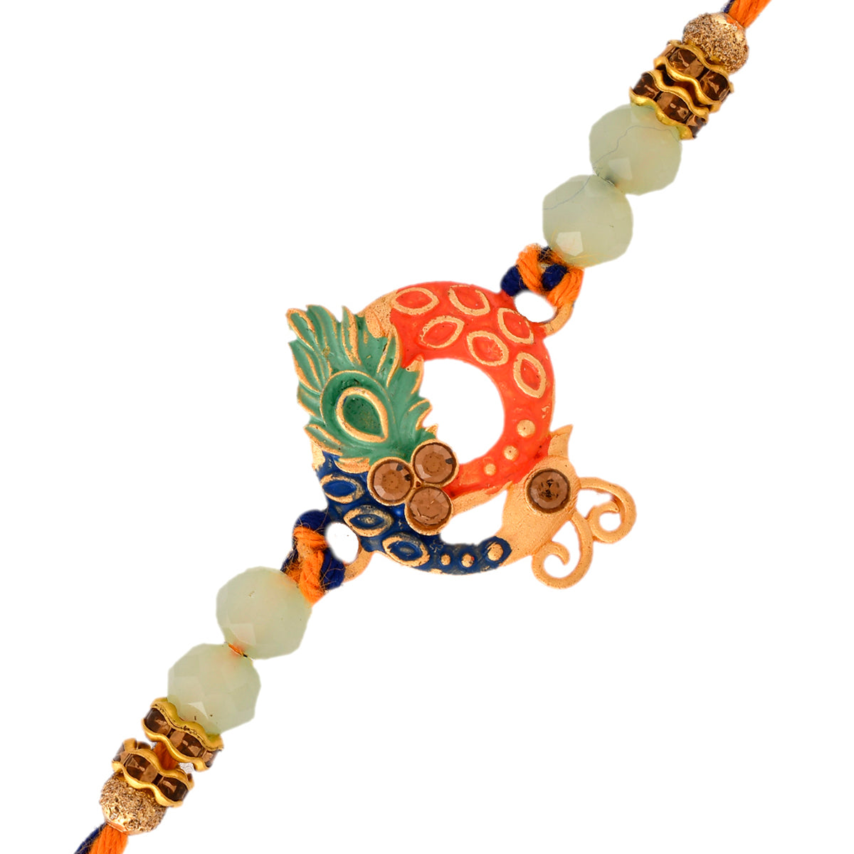 trueBrowns X Voylla Colorful Enameled Peacock Motif Beaded Thread Rakhi | Grocsy