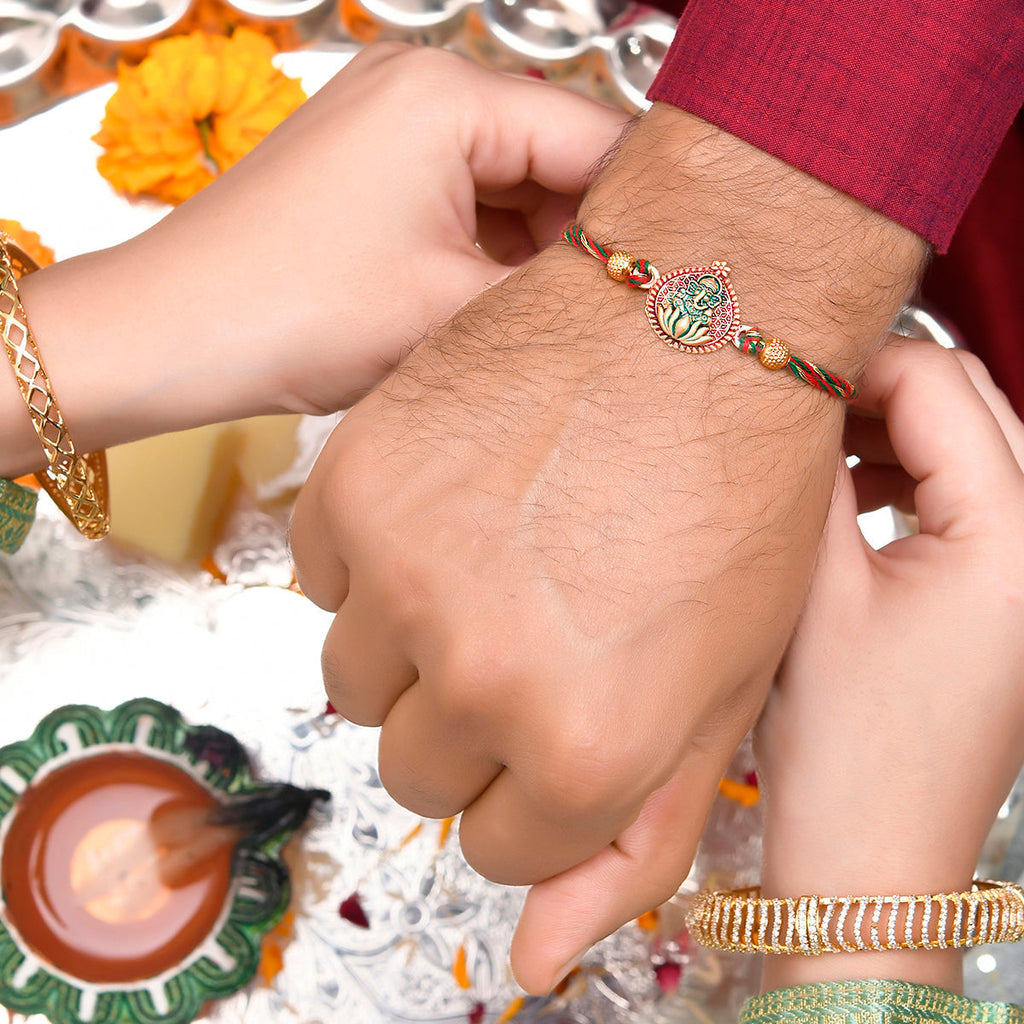 trueBrowns X Voylla Lord Ganesha Colorful Enameled Ethnic Rakhi | Grocsy