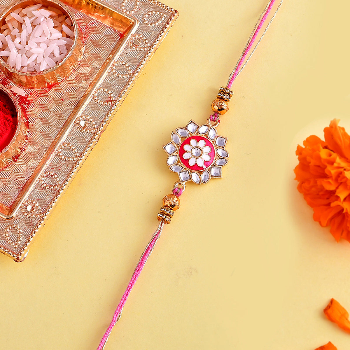 trueBrowns X Voylla Green Gems Studded Ethnic Thread Rakhi | Grocsy