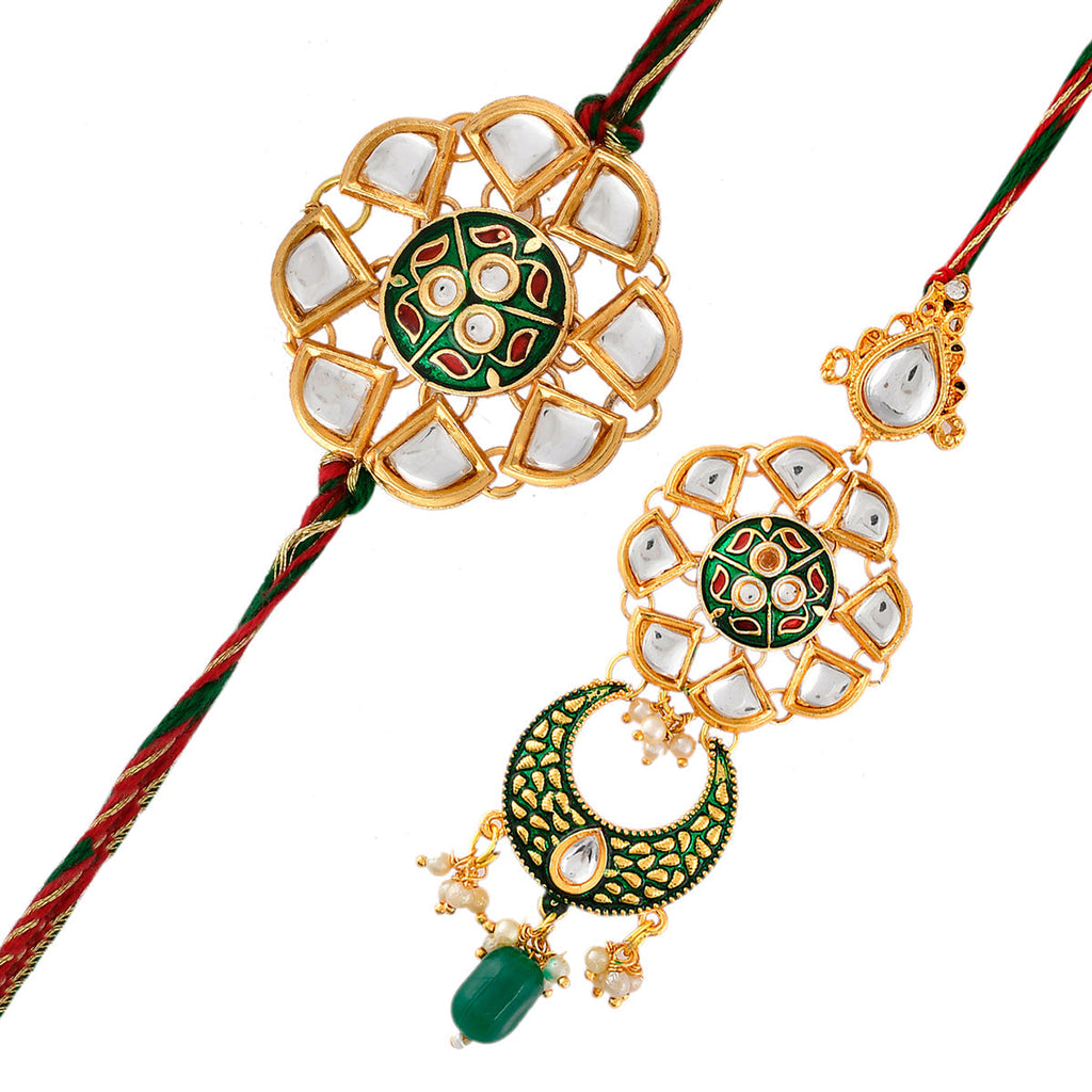 trueBrowns X Voylla Kundan Polki Enameled Bhaiya-Bhabhi Rakhi | Grocsy