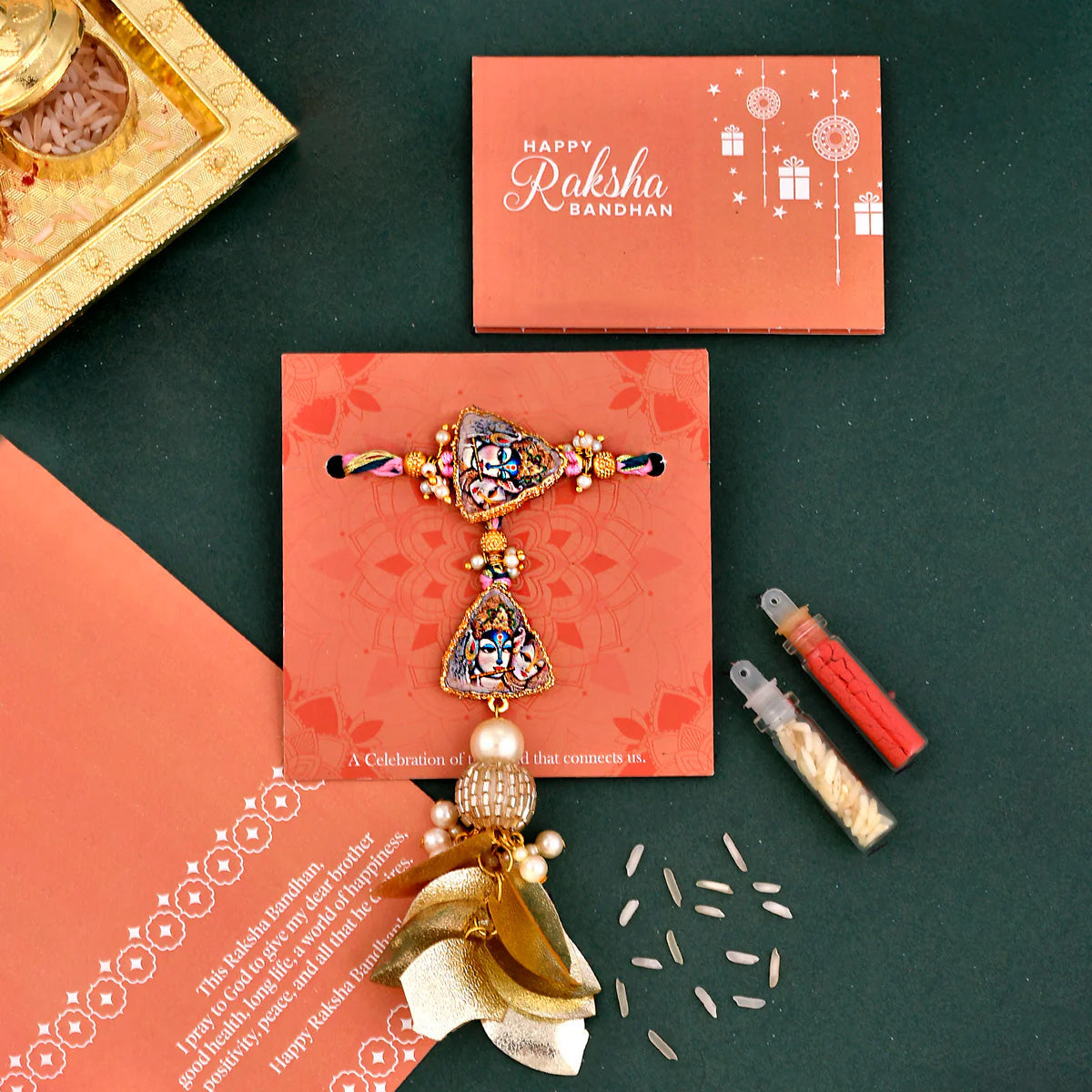 trueBrowns X Voylla Ethnic High Polish Pearl Beads Bhaiya-Bhabhi Rakhi | Grocsy