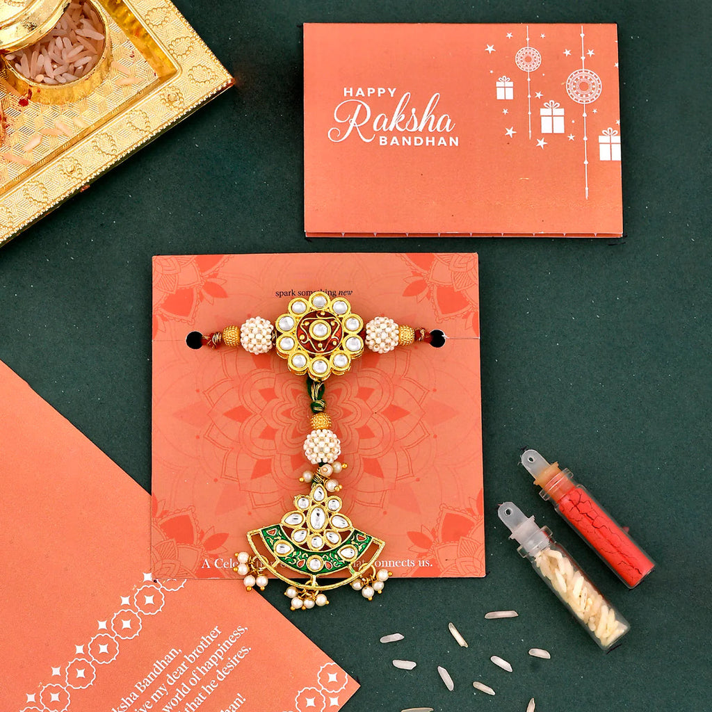 trueBrowns X Voylla Kundan Polki Traditional Bhaiya-Bhabhi Rakhi | Grocsy