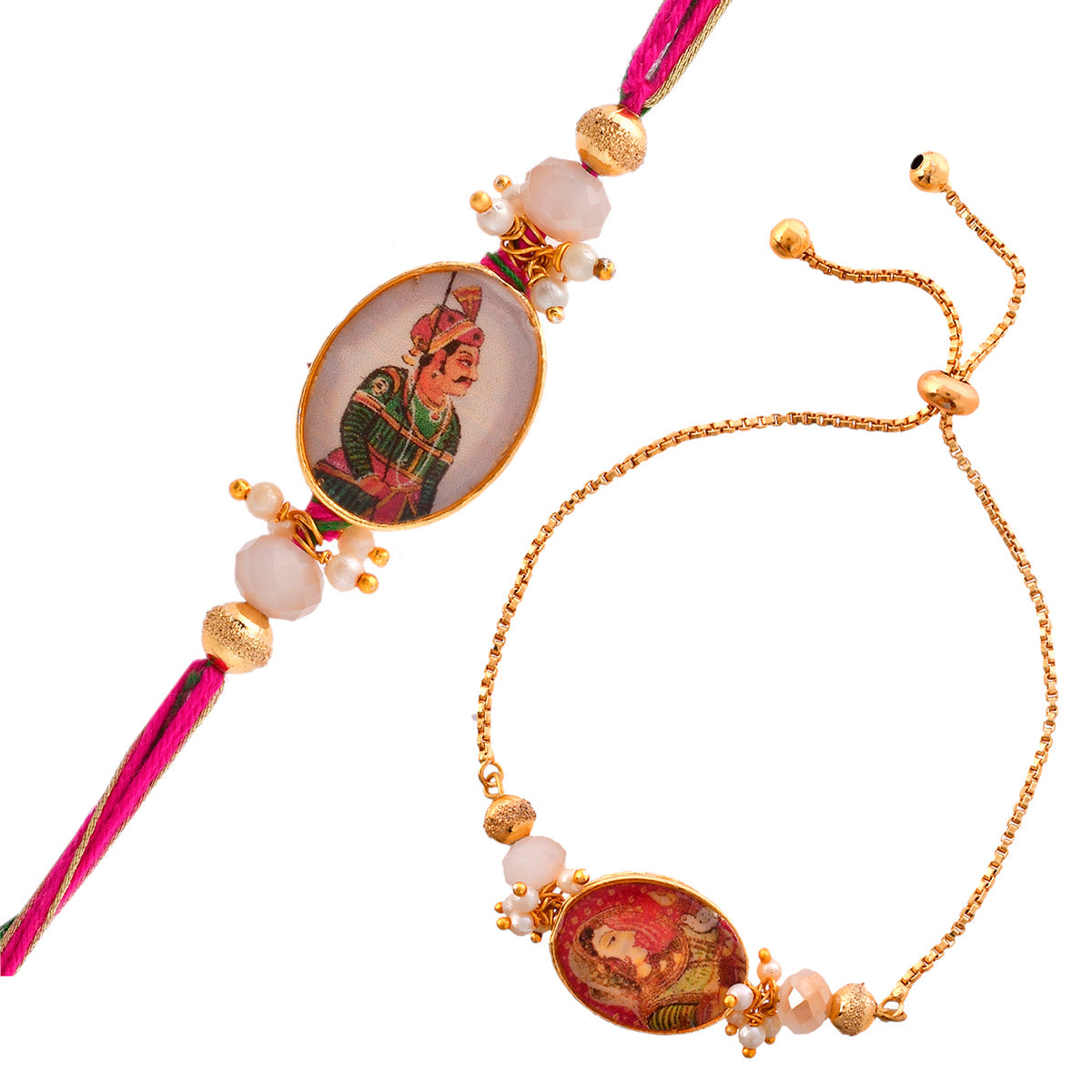 trueBrowns X Voylla Traditional King And Queen Pearl Beads Bhaiya-Bhabhi Rakhi | Grocsy