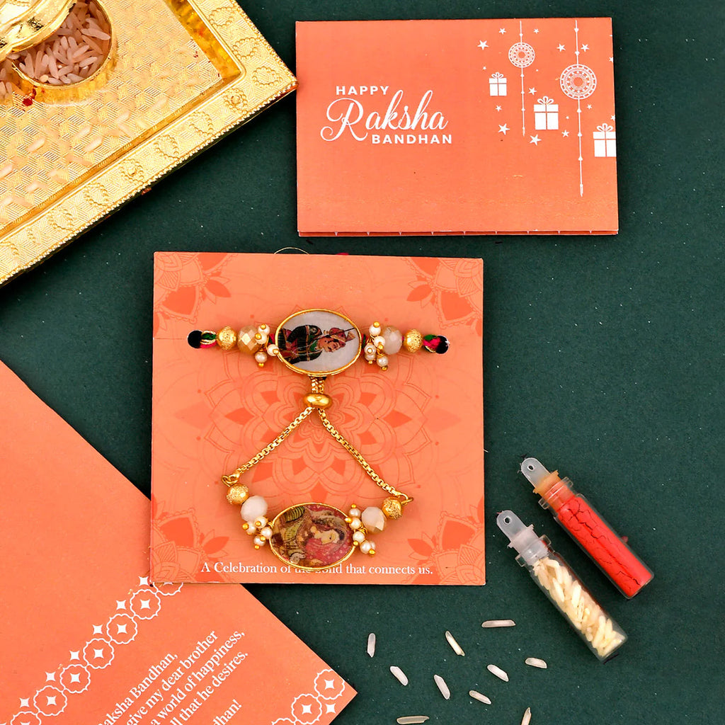 trueBrowns X Voylla Traditional King And Queen Pearl Beads Bhaiya-Bhabhi Rakhi | Grocsy