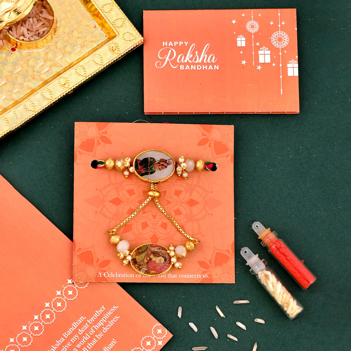 trueBrowns X Voylla Traditional King And Queen Pearl Beads Bhaiya-Bhabhi Rakhi | Grocsy