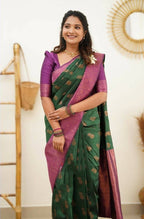 DEIANA'S Beautiful Designer Golden zari Soft Lichi Silk Saree - Green | Grocsy