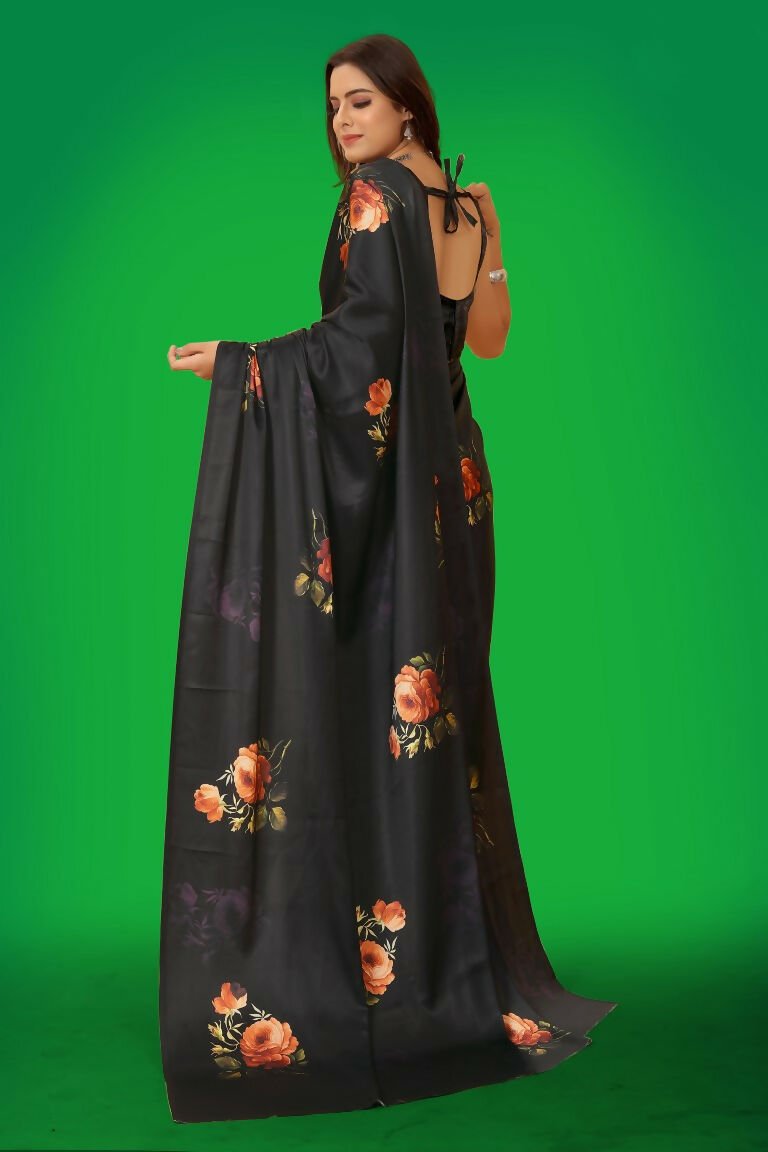 Aayaa Designer Printed Satin Saree - Multi Color | Grocsy