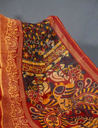 Vibrant Shades Of Black Kalamkaari Design Semi Chanderi Saree With Contrast Blouse By Gayathri Reddy Designer Studio | Grocsy