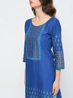 Indian Clothing Cheera Hand Block Print Royal Blue Color Straight Kurta | Grocsy