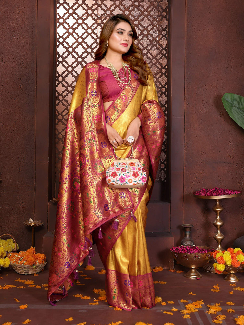 Aastha Fashion Gold Tissue Silk Weaving Saree | Grocsy