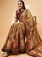 Beige Georgette Resham And Sequins Embroidery, Mukaish Studded Work Saree - Norita Hit Design | Grocsy