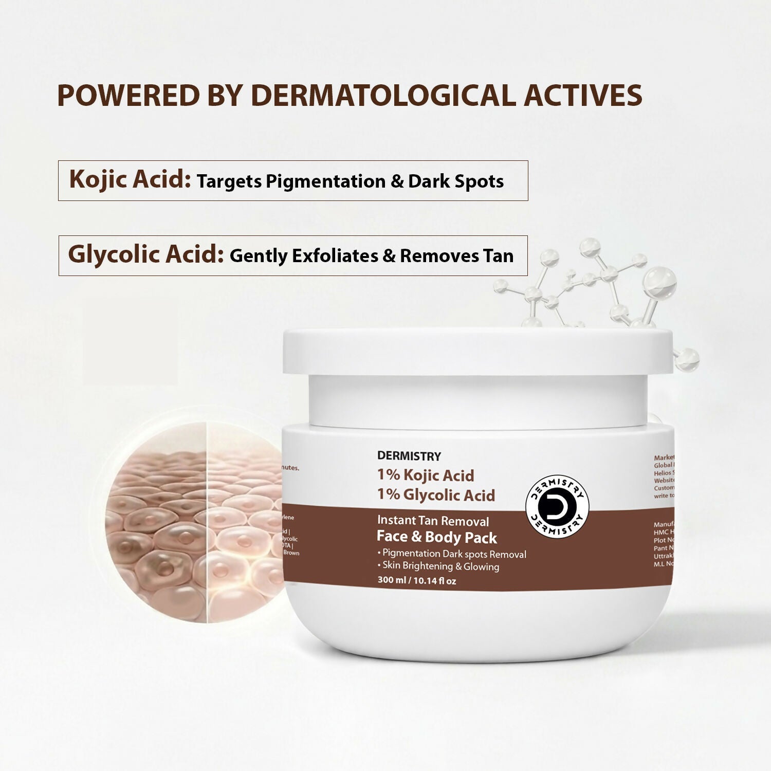 Dermistry 1% Kojic Acid 1% Glycolic Acid Instant D Tan Face & Body Pack | Grocsy
