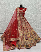 Jyoti Fashion Women's Red Velvet Fancy Dori, Zari with Multi Thread Embroidered Wedding Lehenga Choli | Grocsy