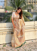 Yellow Pashmina Silk Wevon Kashmiri Meenakari Designer Saree with Unstitched Blouse - Vandini | Grocsy