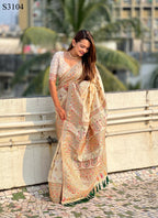 Yellow Pashmina Silk Wevon Kashmiri Meenakari Designer Saree with Unstitched Blouse - Vandini | Grocsy