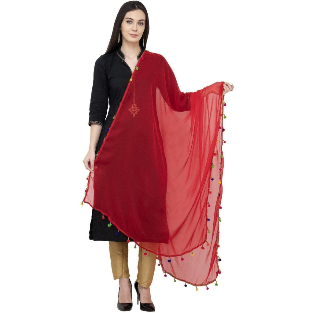 A R Silk Chiffon Multi Pum-2 Regular Dupatta Color Red Dupatta or Chunni | Grocsy
