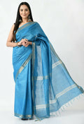 Mominos Fashion Moeza Sky Blue Bhagalpuri Handloom Silk Raj Shree Saree with unstitched Blouse piece | Grocsy