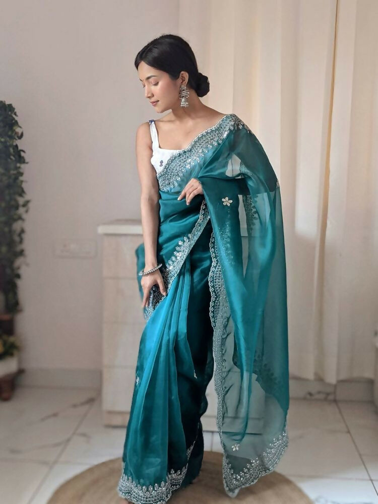 Vamsee Shirovastra Rama Organza Saree | Grocsy